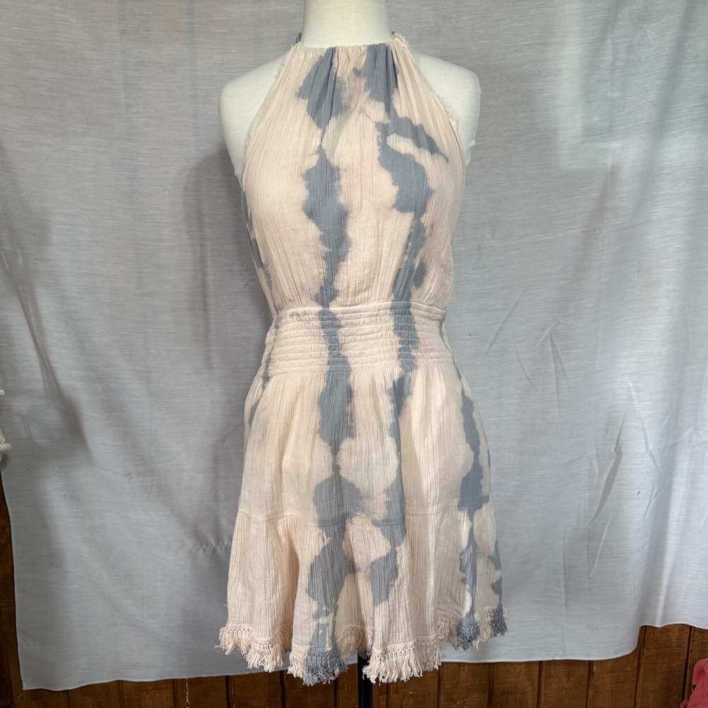ZL Europe Dirty Sand Tie Dye Halter Mini Dress Open Back Cotton M